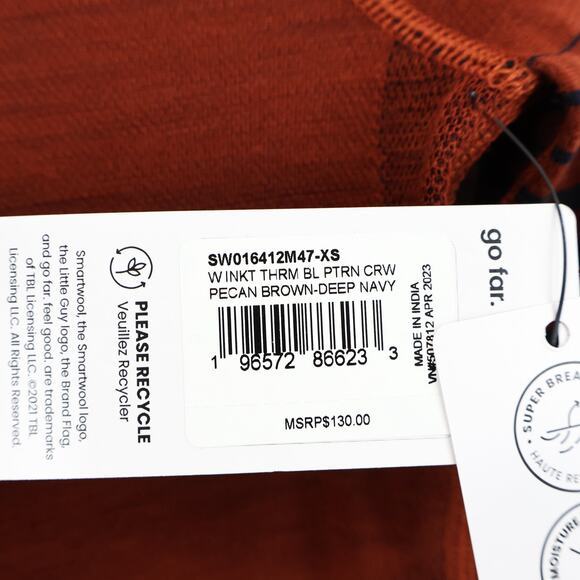 Smartwool Women's Intraknit Thermal Merino Base Layer Crewneck Brown/Navy XS NWT - Picture 4 of 8